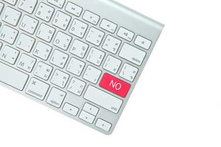 没有在电脑键盘上的按钮被隔绝在白色背景的红色