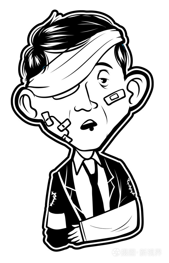 黑白剪贴画受伤的商人