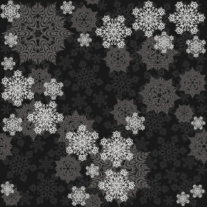 微妙的混乱雪花冬季假期无缝模式不同的灰色元素在深色背景上