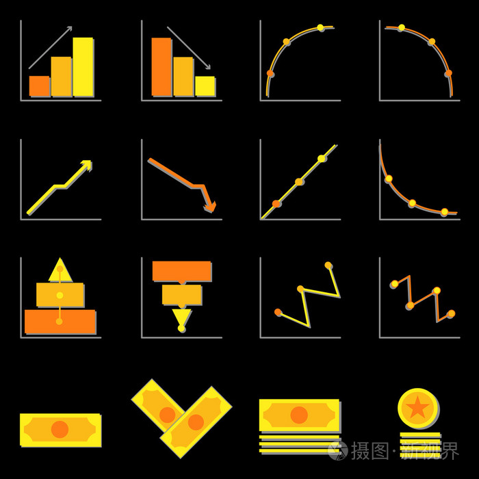 图和金钱的颜色在黑色背景上的图标