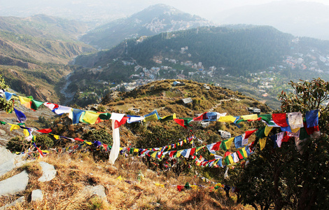 bagsu 的全景。罗布林卡。喜马拉雅山。印度