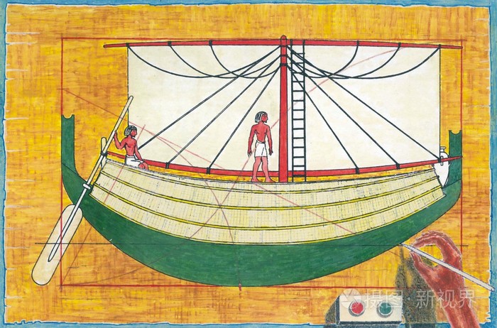 埃及的纸莎草纸画船