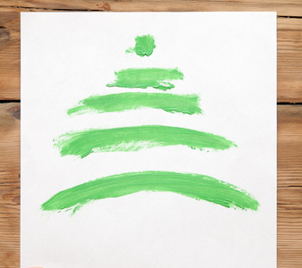 五彩缤纷的手绘绿色耶诞树在白纸上