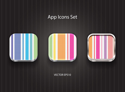 矢量带有彩色条纹的织物纹理的方形的应用程序图标