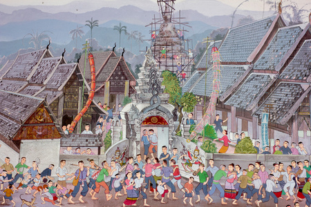 在壁画的泼水节会照片