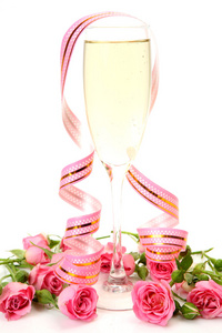 香槟和粉红玫瑰