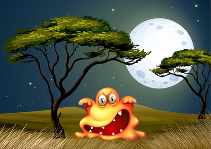 ein Monster in der Nhe der Baum mitten in der Nacht Angst附近树吓跑在