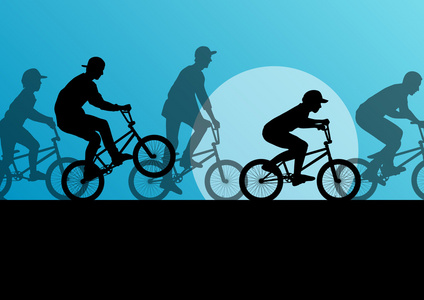 极端骑自行车的人年轻活跃的运动剪影矢量背景