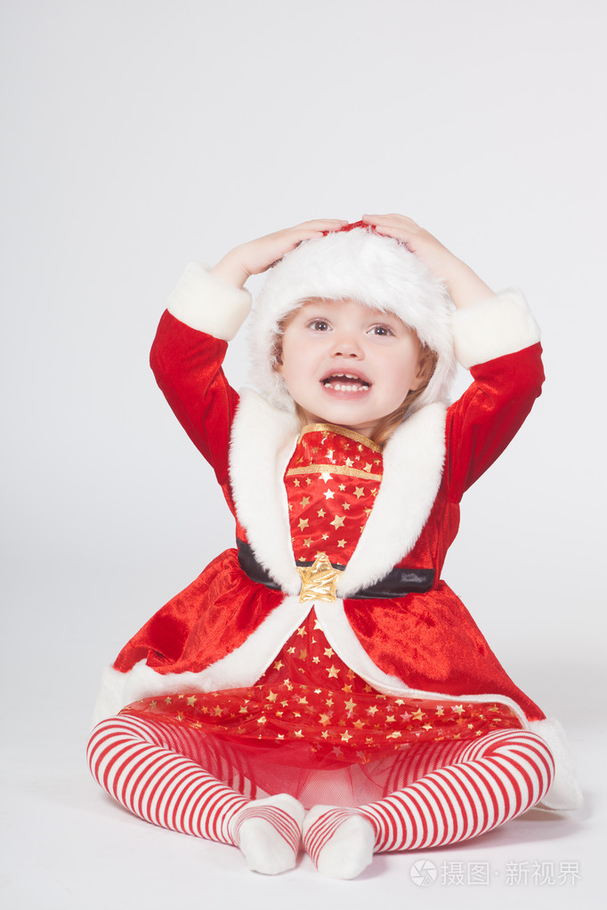 圣诞老人的女婴,工作室拍摄
