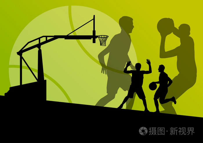 篮球球员年轻活跃的运动剪影矢量背景