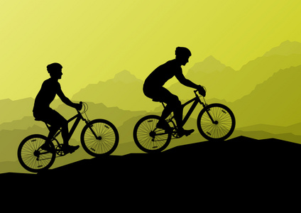 在野生山自然景观活动骑自行车的人骑自行车的人