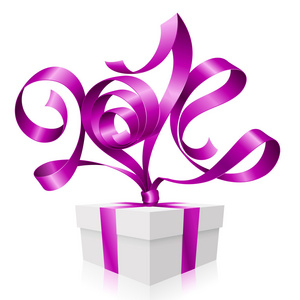 矢量紫色丝带在 2014 年的形状及礼品盒。象征着新的一年