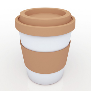 3d 干净的白色咖啡杯带褐色帽