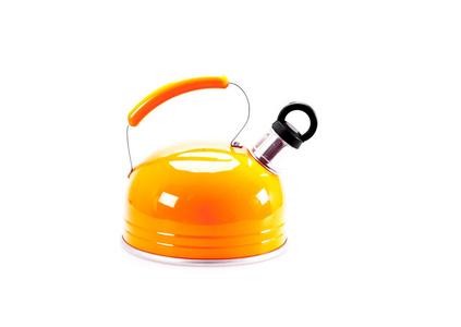 孤立的白色背景上的橙色茶水壶