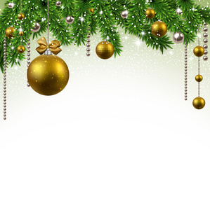 圣诞节背景与冷杉的枝条和球