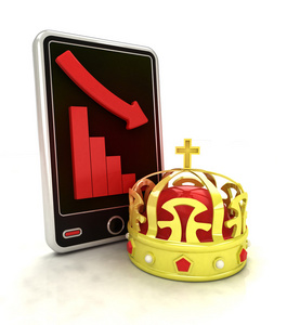 降序图形负面状态与智能手机显示屏上的皇冠