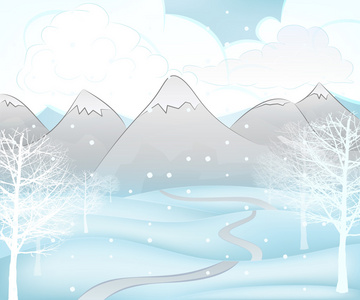 冬山风景与阔叶树绕着路径矢量