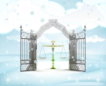 圣诞大门入口与司法重量在冬季降雪