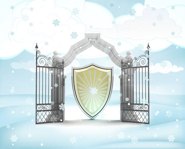 圣诞大门入口冬季降雪天上盾构法