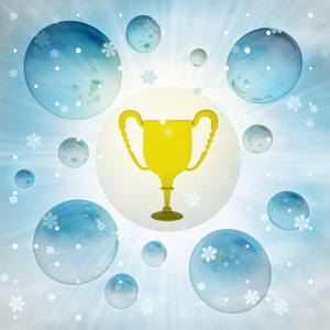 在冬季降雪量泡沫的冠军奖杯