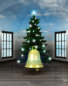 金铃在闪闪发光的圣诞树下天工开房