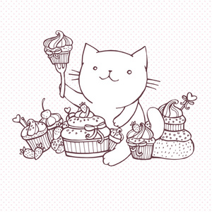 猫吃甜蛋糕