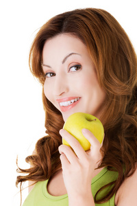 有吸引力随便的女人，拿着一个苹果