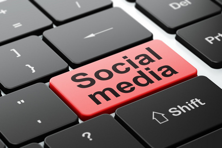 社交媒体的概念 社交媒体上的计算机键盘背景
