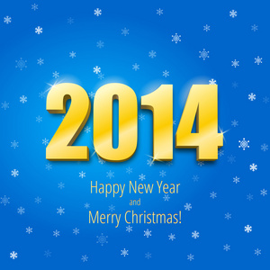 快乐新的一年到 2014 年，三维的黄金数字