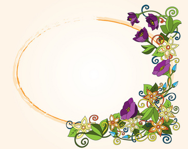 矢量花卉卡 手绘复古花和叶子。水平格式