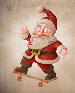 滑板的圣诞老人