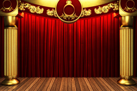 金色舞台上红色的布幕照片