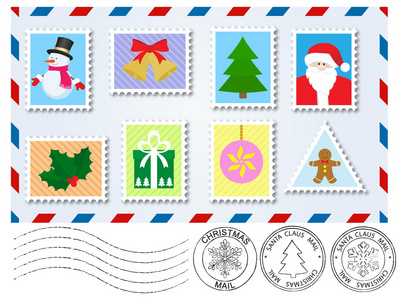 装饰元素邮票及邮资将标记为在给圣诞老人的信