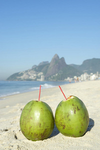 巴西里约热内卢的两个绿色椰子
