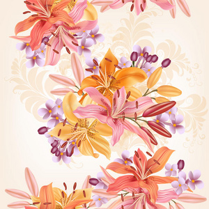 花卉无缝图案与水彩风格的百合花