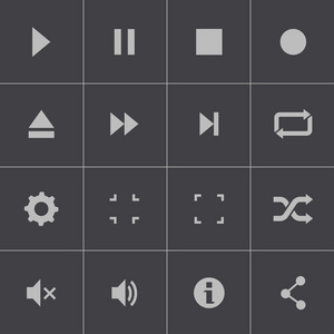 矢量黑媒体播放器的图标集
