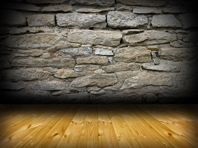 用木头和石块的室内空间背景