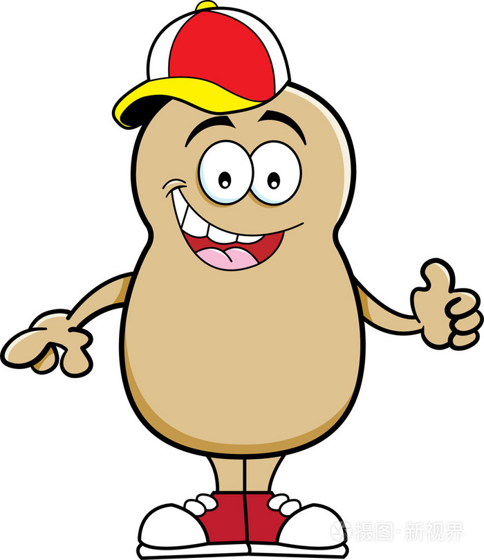 戴着棒球帽的卡通马铃薯