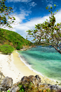 白色的沙滩。malcapuya 岛菲律宾