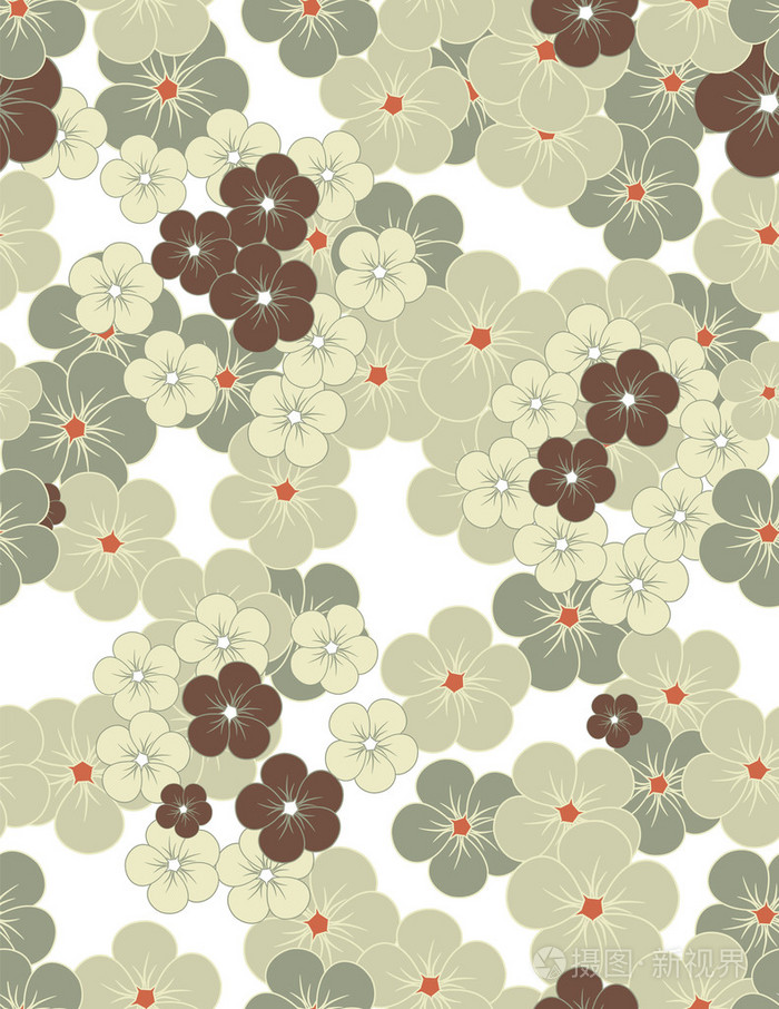 插图矢量图或无缝春天可爱的小复古花卉花卉图案背景