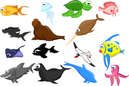 可爱回力卡通海洋动物一套