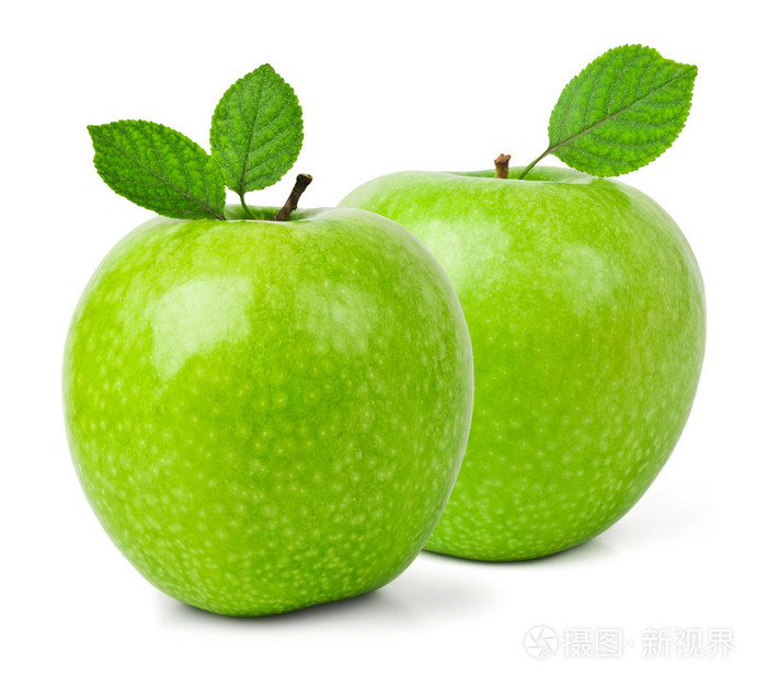 在白色背景上的绿色苹果