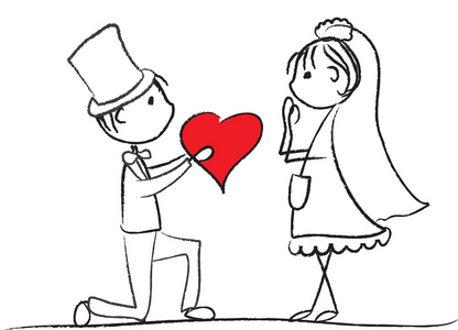 与快乐的婚礼或情人节贺卡的想法.