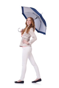 年轻女子在白色的伞