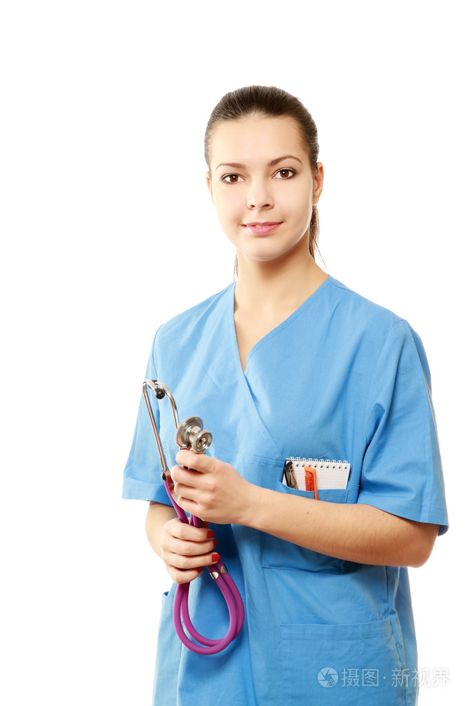 快乐的年轻护士控股听诊器