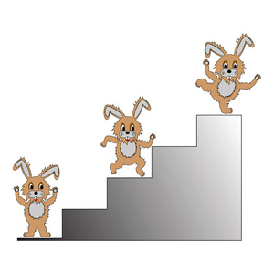 可爱的卡通兔子爬上了梯子图片