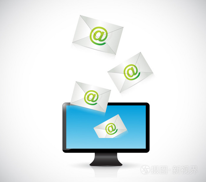 在计算机上的接收邮件插图设计