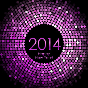 矢量快乐新年 2014年紫色的迪斯科灯光背景