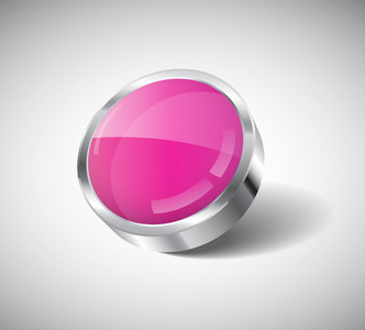 矢量 3d 红宝石玻璃和钢光滑的圆形按钮