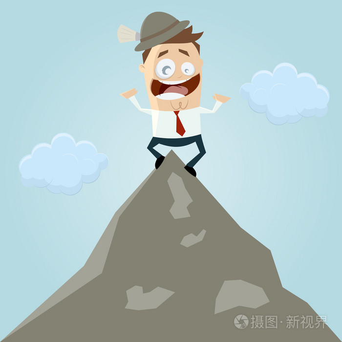 卡通漫画在山顶上的人